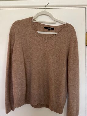 Quince V-Neck Sweater in Camel Brown
